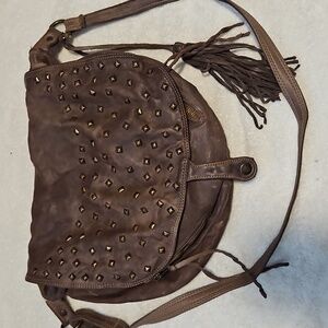 Moni Moni Cinzia Leather Studded Studded Brown Crossbody Bag New